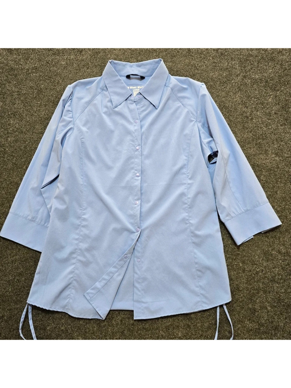 West Marine Swell Shirt Large Light Blue Technical Stretch Snap Up 3/4 Sleeve